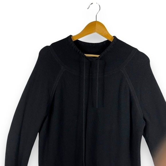 Elliott Lauren Modal Knit Waffle Stitch Funnel Neck Drawstring Sweater, Black, L - Picture 2 of 9